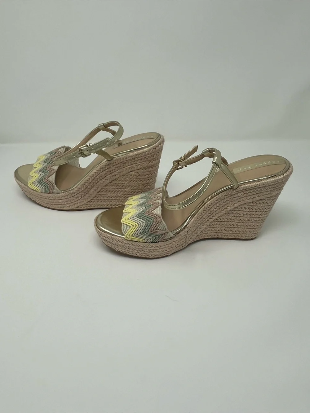 Copper Key Espadrille Wedge Sandals Size 9.5 Pastel Chevron Platform Heels Boho